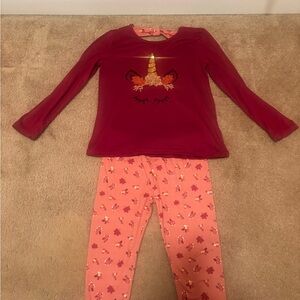 BTWEEN Unicorn Kids Pajama Set or casual wear burgundy and rose colored size 6x